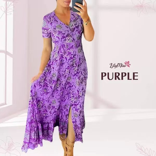 💃Heiss 50% Rabatt🔥Kostenloser Versand - Bequemes V-Ausschnitt Blumenkleid🌷