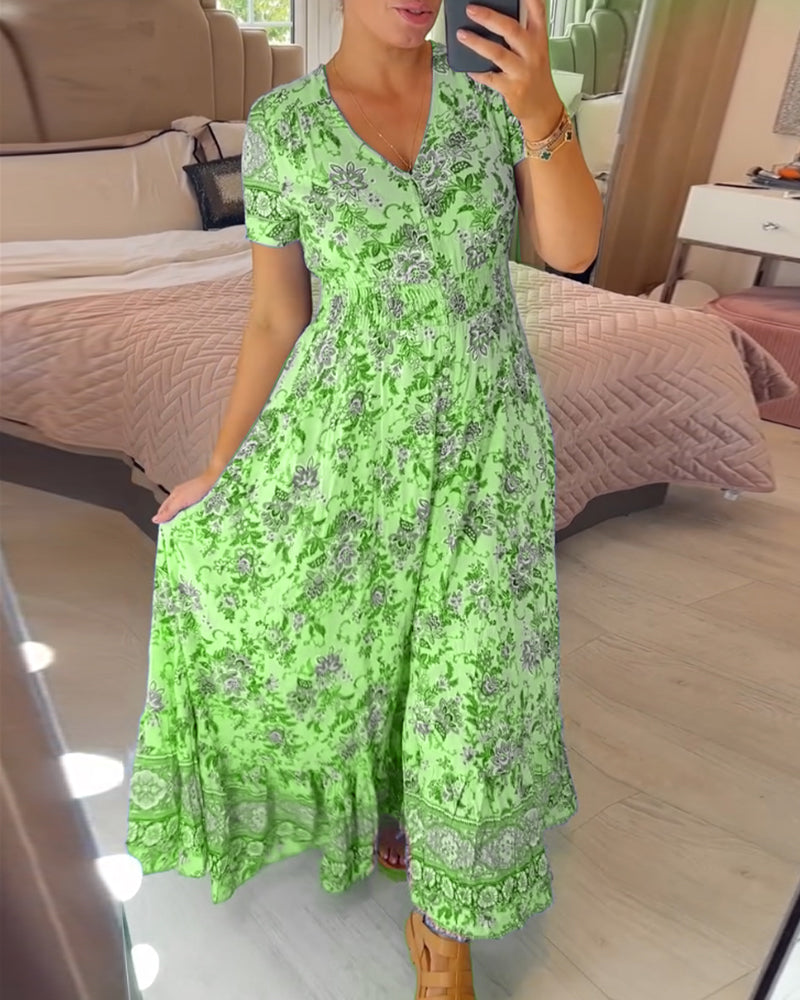 💃Heiss 50% Rabatt🔥Kostenloser Versand - Bequemes V-Ausschnitt Blumenkleid🌷