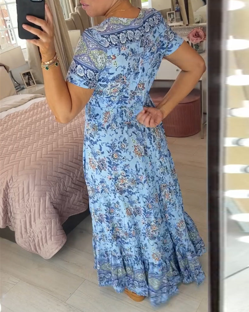 💃Heiss 50% Rabatt🔥Kostenloser Versand - Bequemes V-Ausschnitt Blumenkleid🌷