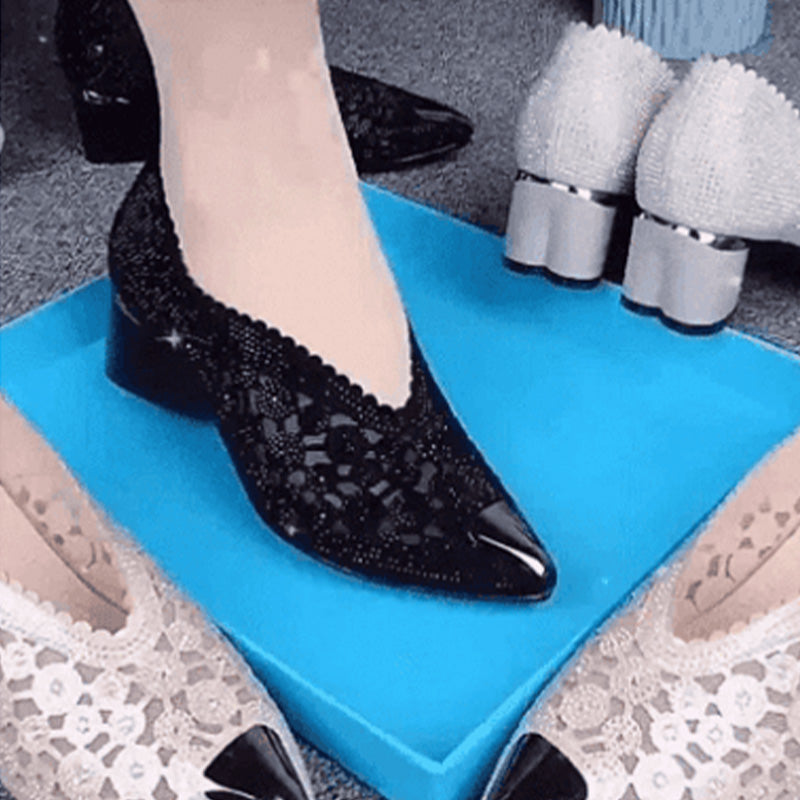 đĄSlipper aus Mesh mit Kristallen und dickem Absatz