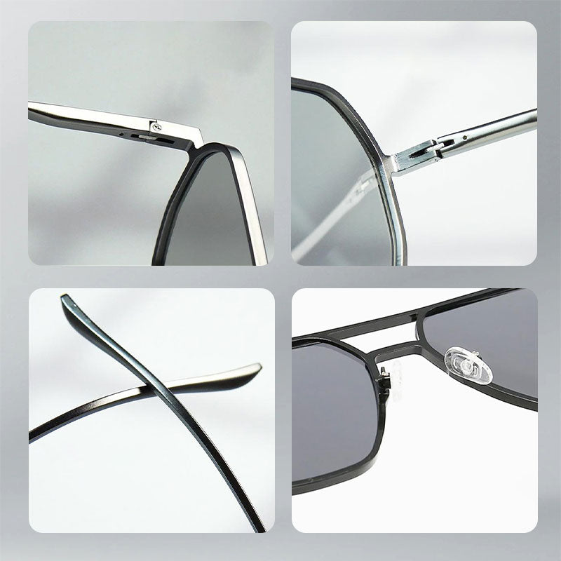 Sonnenbrille mit unregelmäßigem Rahmen und polarisierten Gläsern mit UV-Schut