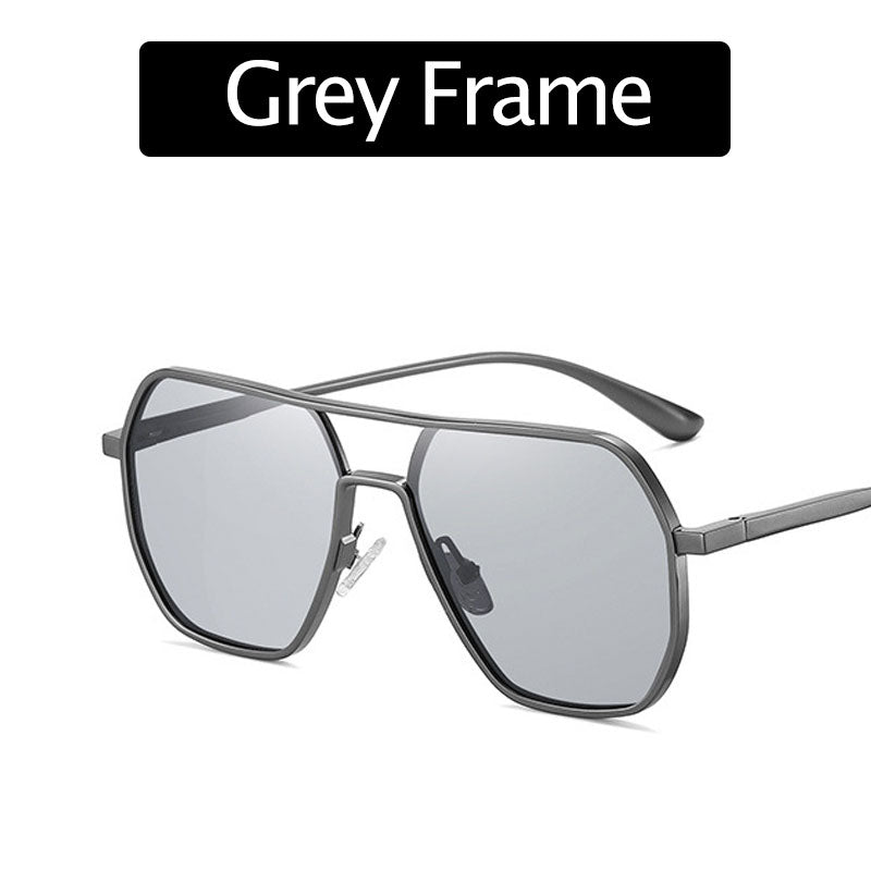 Sonnenbrille mit unregelmäßigem Rahmen und polarisierten Gläsern mit UV-Schut