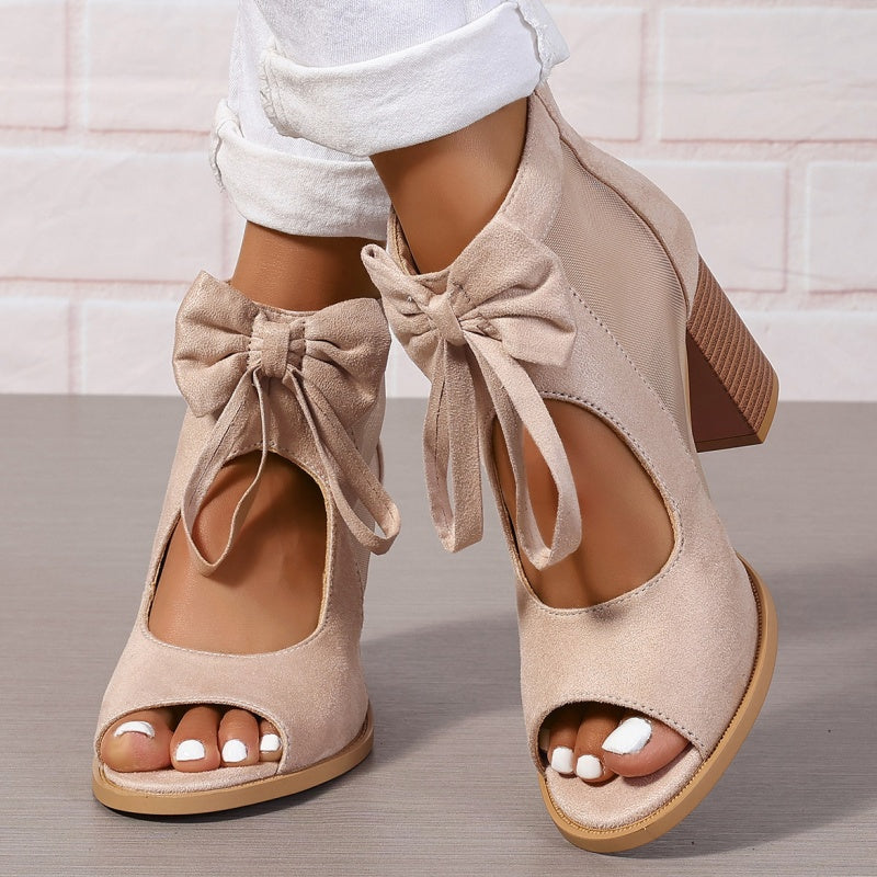 Offene Damen-Schleifen-Sandalen mit klobigem Absatz(đ 50 % Rabatt!)
