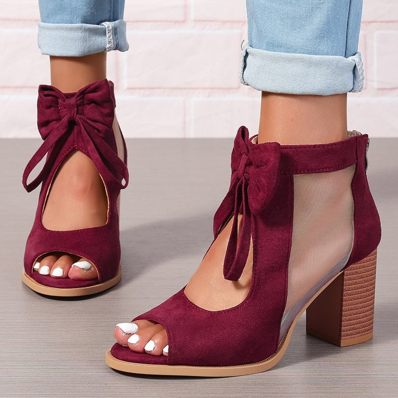 Offene Damen-Schleifen-Sandalen mit klobigem Absatz(đ 50 % Rabatt!)