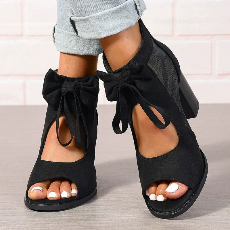 Offene Damen-Schleifen-Sandalen mit klobigem Absatz(đ 50 % Rabatt!)