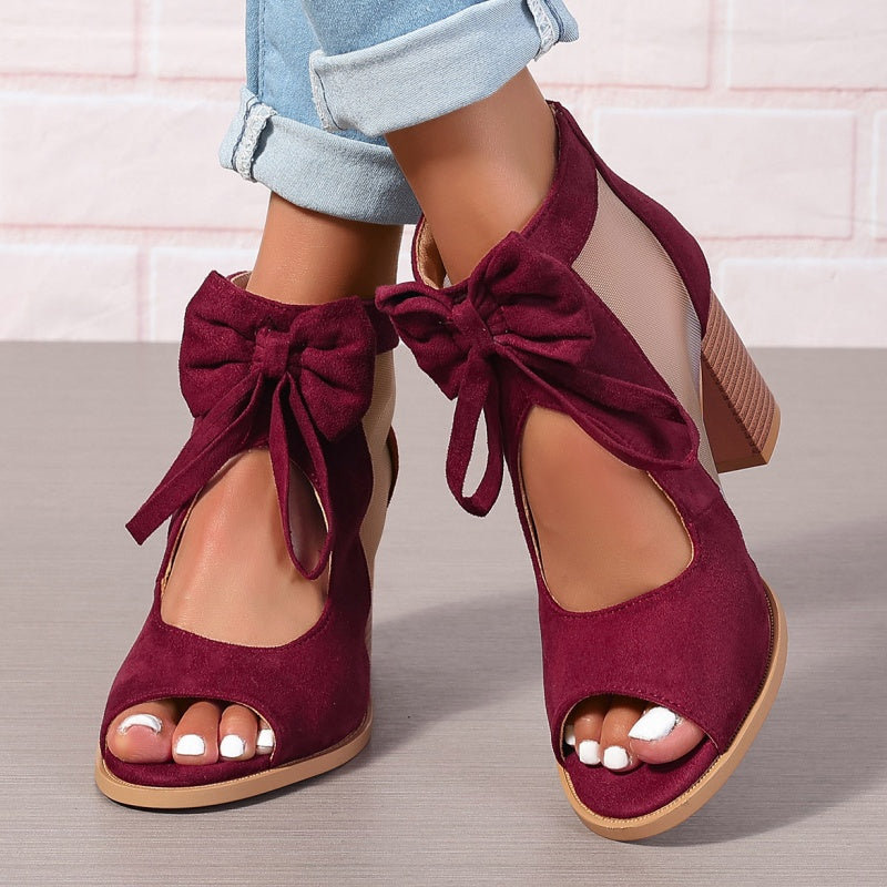 Offene Damen-Schleifen-Sandalen mit klobigem Absatz(đ 50 % Rabatt!)
