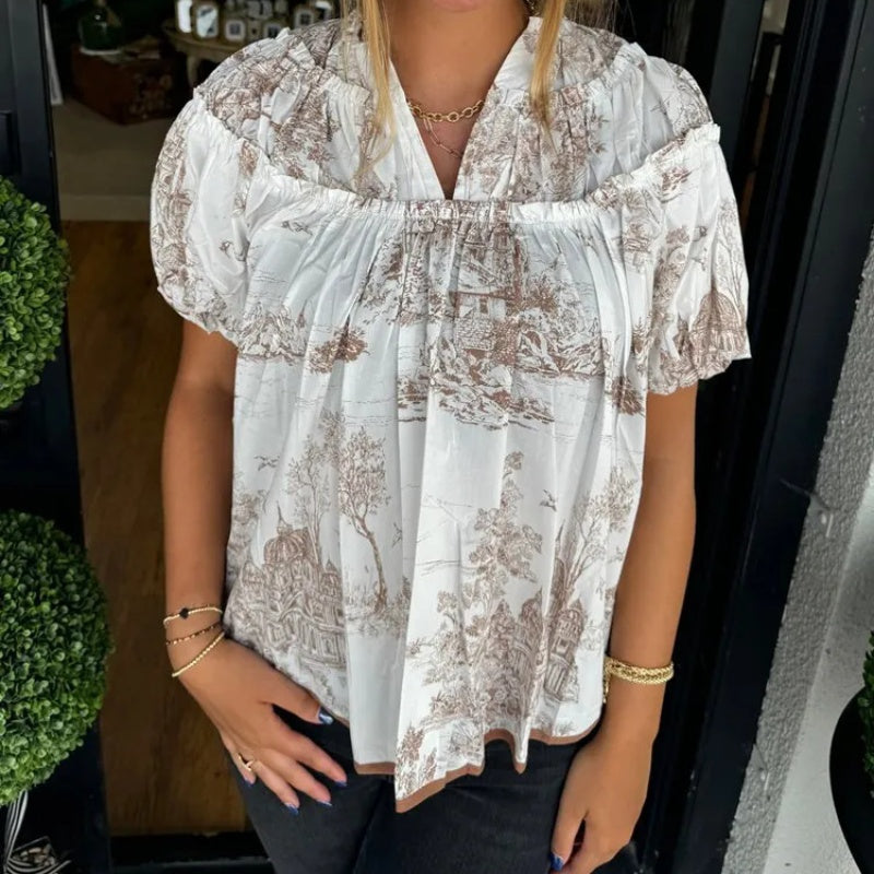 Bedruckte Bluse mit V-Ausschnitt für Frauen