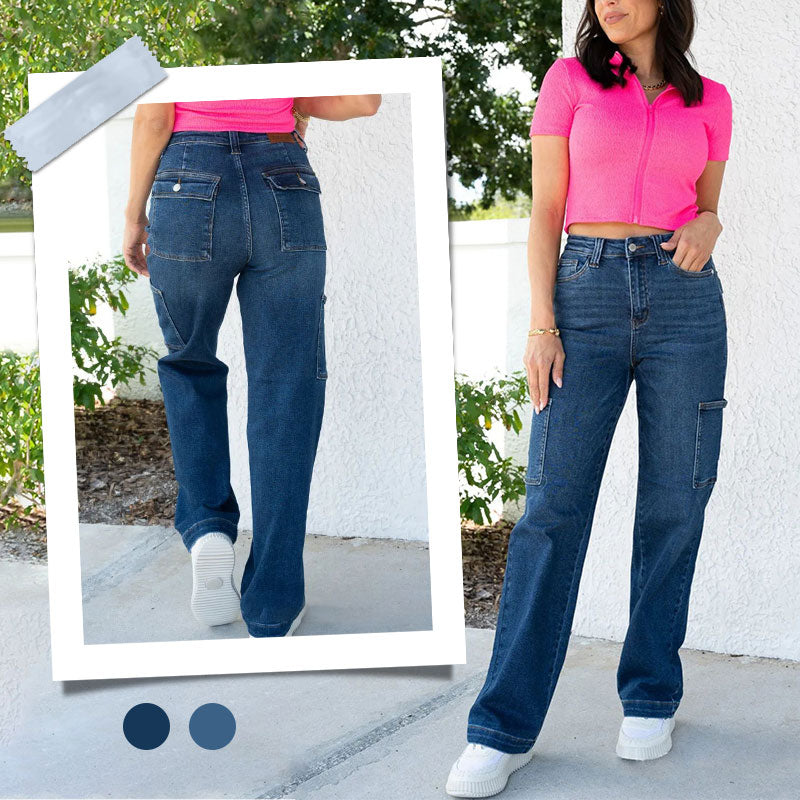 đMaximal 50 % Rabatt!đHigh Rise Cargo Wide-Leg Stretch-Jeans fĂŒr Damen