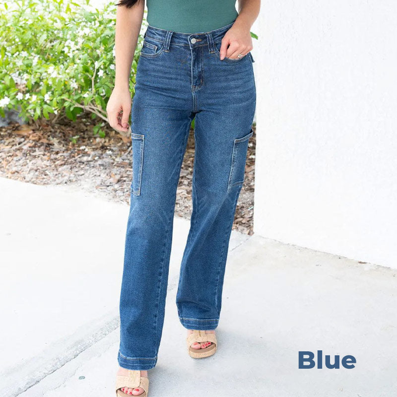 đMaximal 50 % Rabatt!đHigh Rise Cargo Wide-Leg Stretch-Jeans fĂŒr Damen