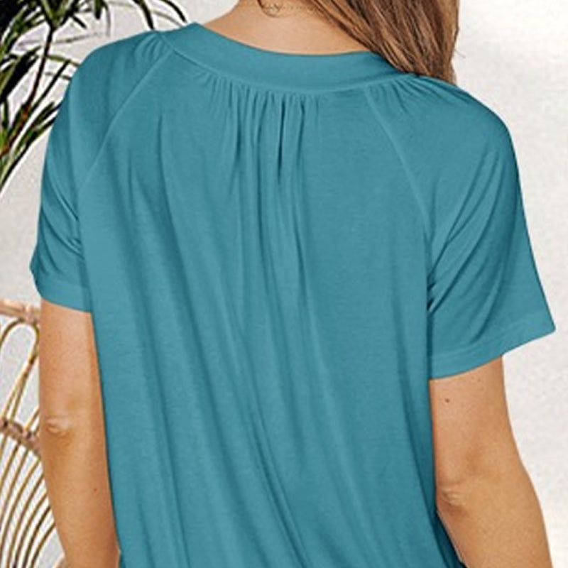 🌸Muttertagsaktion 50% Rabatt🌸Lässiges Damen-Top mit plissiertem V-Ausschnitt und kurzen Ärmeln