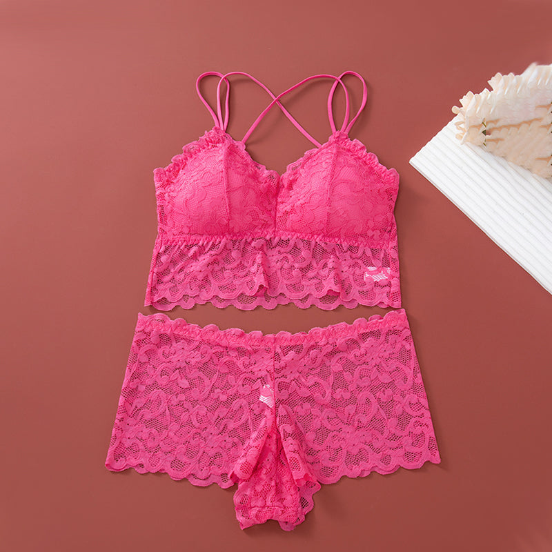 Damen-Spitzen-Bralette- und Höschen-Set