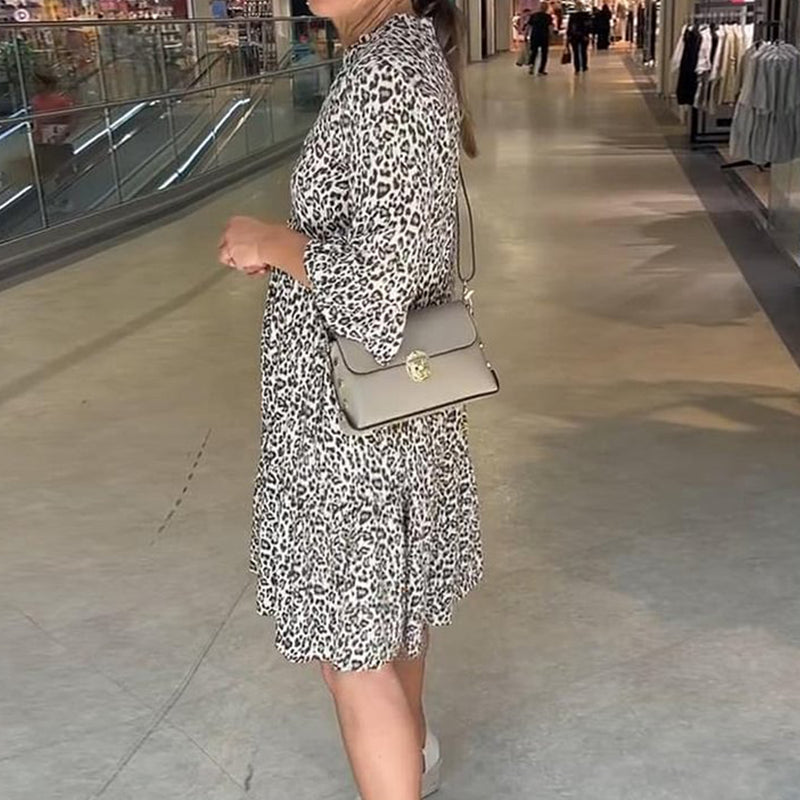 ⏳Begrenzte Zeit 50% Rabatt💥Trendiges, locker sitzendes Kleid mit V-Ausschnitt und Leopardenmuster für Damen