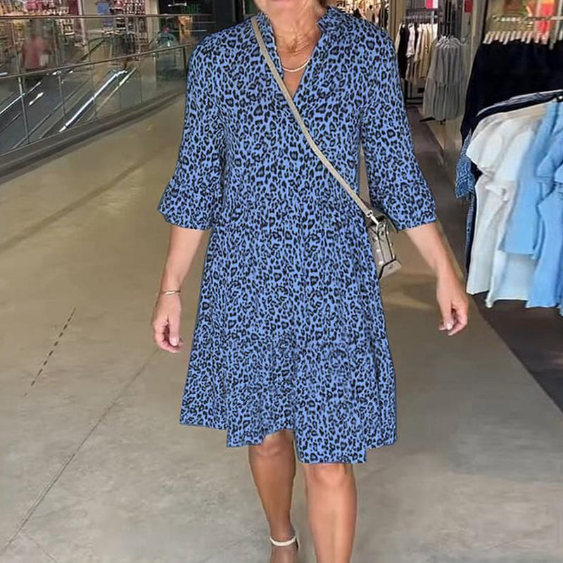 ⏳Begrenzte Zeit 50% Rabatt💥Trendiges, locker sitzendes Kleid mit V-Ausschnitt und Leopardenmuster für Damen