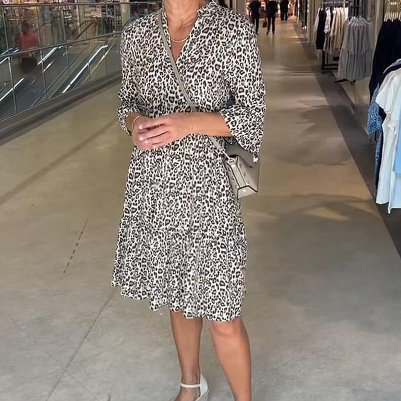 ⏳Begrenzte Zeit 50% Rabatt💥Trendiges, locker sitzendes Kleid mit V-Ausschnitt und Leopardenmuster für Damen