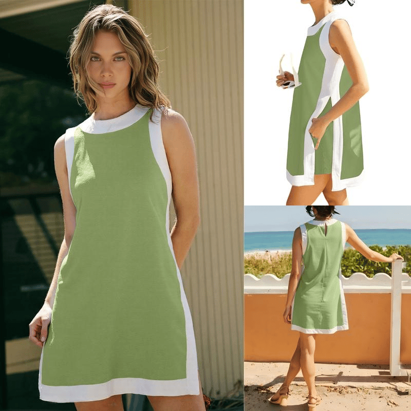 💃Sommer-Hot-Sale 50 % Rabatt💓Damen-Freizeit-Oberteile mit Farbblock-Design, ärmellos, passend zu Shorts mit Taschen