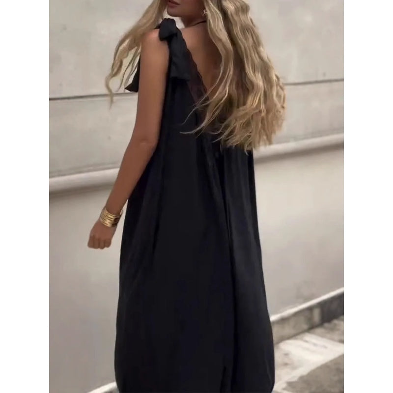 Damen Spitze V-Ausschnitt Ärmelloses Maxikleid