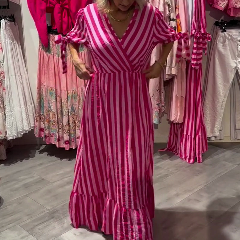 ⏳Begrenzte Zeit 50% Rabatt💥💞Lässiges gestreiftes Kleid für Damen mit V-Ausschnitt