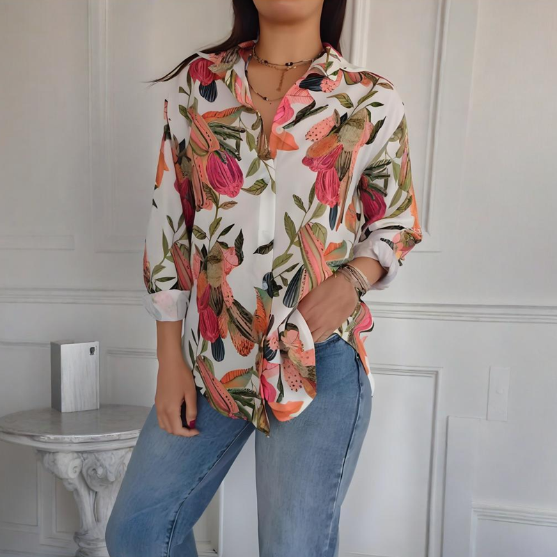 Elegante Bluse mit Pflanzenmuster und Knopfleiste