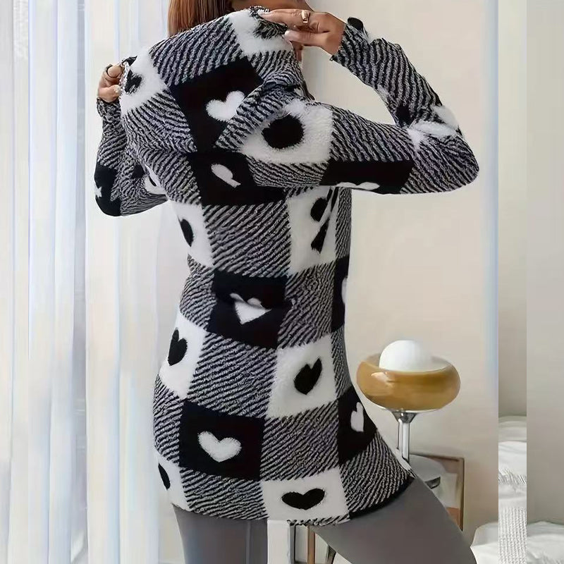 Karierte Kapuzenjacke für Damen mit Reißverschluss