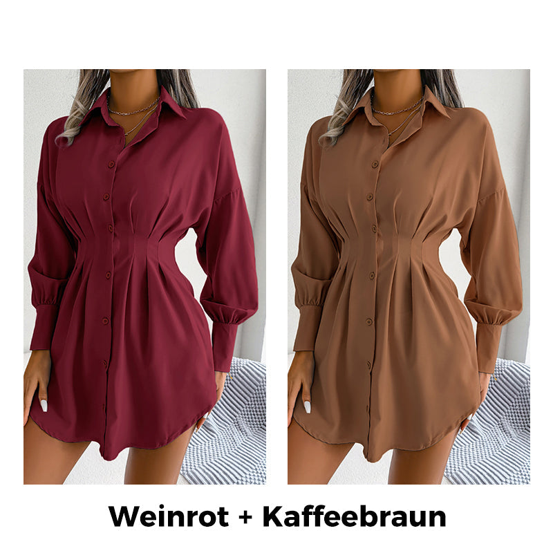 🔥Frühlingsausverkauf: 45 % Rabatt⏰Hemdblusenkleid mit Taillenraffung und langen Ärmeln