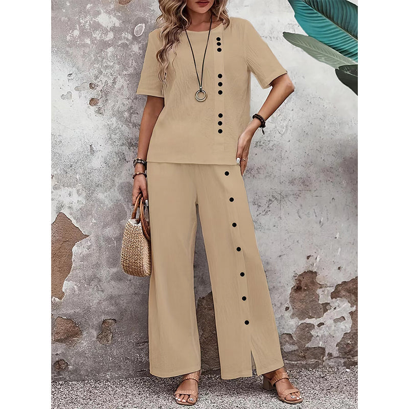 🏖️ 50 % RABATT AUF NEUHEITEN! 👗 Damen Zweiteiler Set – Elegantes Top + weite Hose, atmungsaktiv, für Urlaub & Alltag 🤍