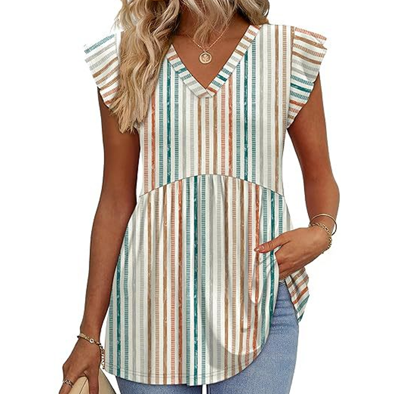 Blumen-Peplum-Top mit V-Ausschnitt & Rüschenärmeln – Sommerliches Damenoberteil für Büro & Freizeit