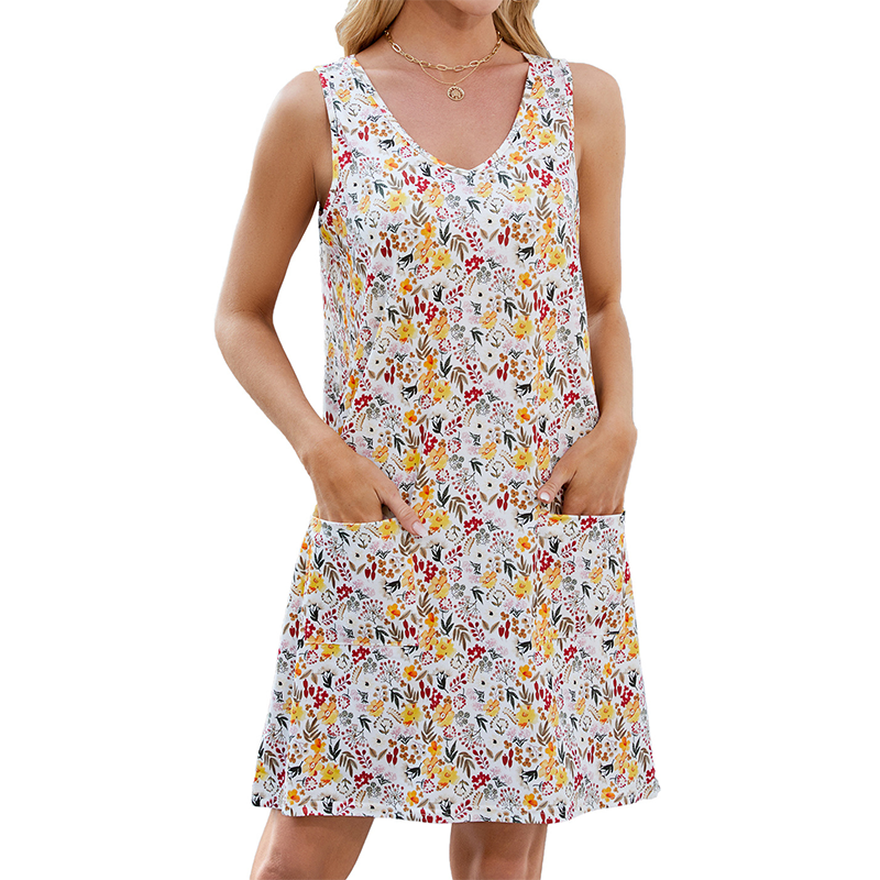 🌸 Elegantes ärmelloses Blumenkleid ✨ Leichtes Sommer-Midi-Kleid mit Taschen für Strand, Alltag & Picknick