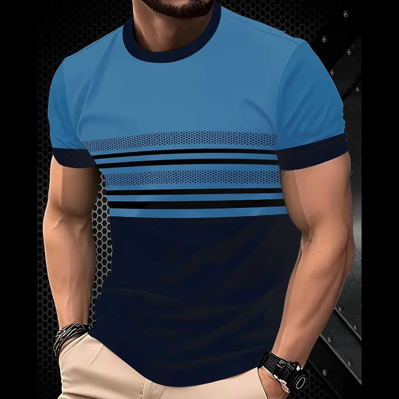 đ„Herren Rundhals T-Shirt mit modischem Streifenprint â atmungsaktive Baumwollmischung fĂŒr Alltag & Freizeit