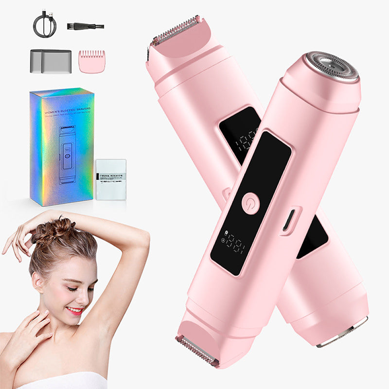 💖 Elektrischer Bikini- & Körpertrimmer ✨ Doppelkopf Rasierer für Haarentfernung | 2-in-1 Trimmkopf + Scherkopf für Körperpflege Zuhause