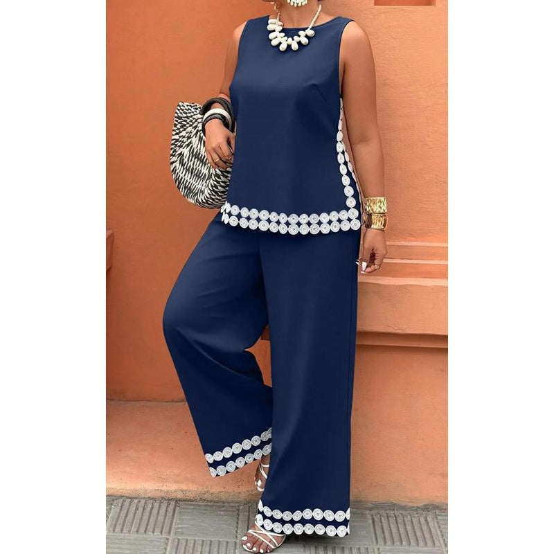✨ Elegantes Zweiteiler-Set mit Spitzenbesatz ✨ Ärmelloses Top & Wide-Leg-Hose für Sommer, Urlaub & besondere Anlässe