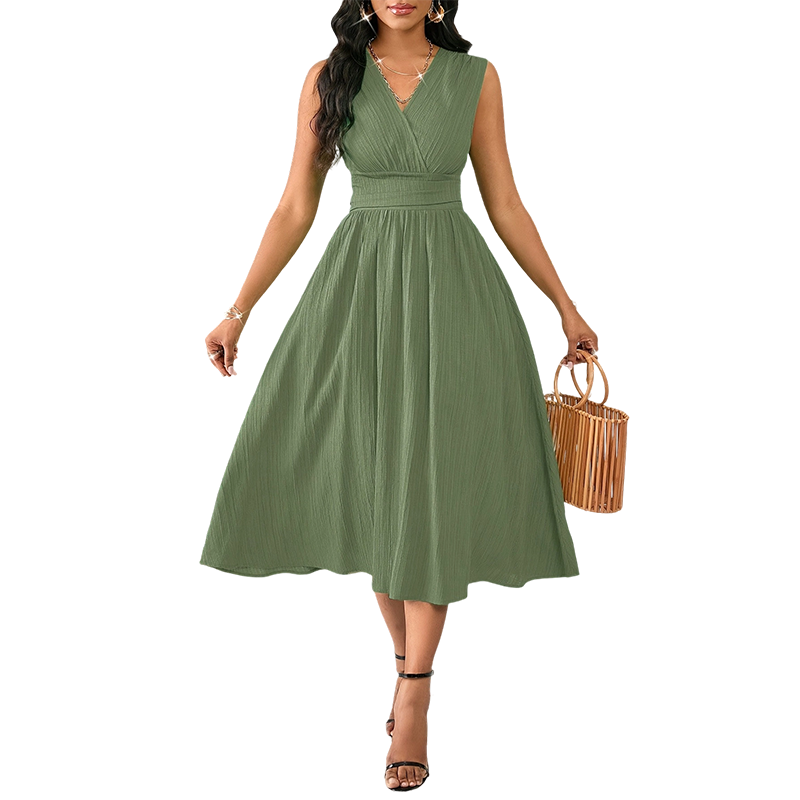 đ Elegantes ärmelloses V-Ausschnitt A-Linien Kleid ⨠Sommerliches Midi-Kleid mit Taillenbund fĂźr einen femininen Look