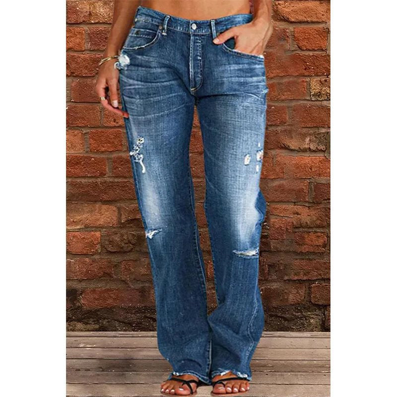 đ Neu! Damen Slim Flare Jeans mit Vintage Destroyed-Effekt | Figurformende High-Waist Denim Hose in Hellblau