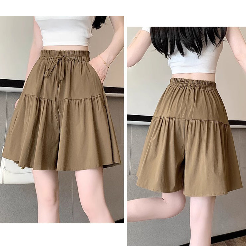 ⏰ Nur noch heute 50% Rabatt! 🖤 Damen Culotte Shorts mit elastischem Taillenbund & Zugband, luftiger leichter Stoff, gestufter Volantschnitt für Alltag, Café und warme Sommertage ✨