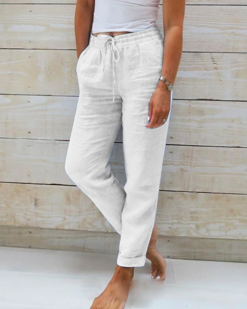 👖 55% RABATT! Damen Baumwoll-Leinenhose mit elastischem Bund – Lässig, atmungsaktiv & perfekt für Sommer!