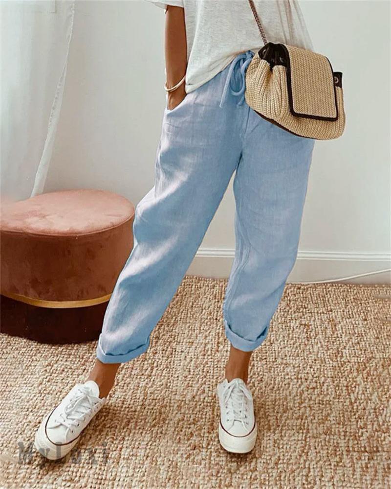 💕 50% RABATT! Damen Baumwoll-Leinenhose mit elastischem Bund – Lässig, bequem & atmungsaktiv!