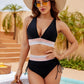 🔥 NUR NOCH HEUTE SPEZIALPREIS 27,99 €! 👙 Hochtailliertes Bikini Set mit Regenbogenwellen-Bund – Bauchkontrolle, Halter V-Ausschnitt, seitliche Zugbänder für Strand & Pool