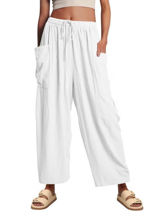 ☀️ 50 % RABATT FÜR BEGRENZTE ZEIT! 👖 Damen Leinen-Optik Weitbein Freizeithose – Elastischer Kordelbund, große Taschen, luftig für Sommer & Urlaub 🤎