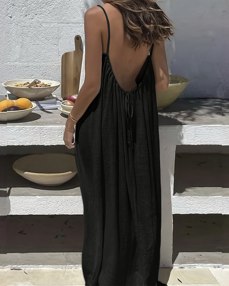 💃LETZTER TAG DES SALE – 50 % RABATT!!✨Einfarbiges rückenfreies Cami-Kleid für Damen💕