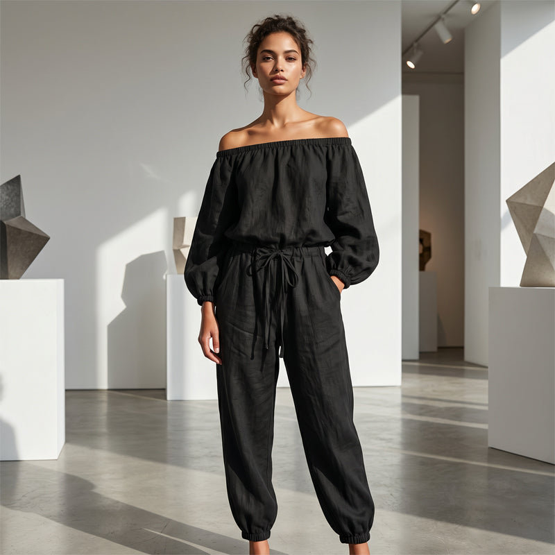 🖤 40% RABATT! Damen Off-Shoulder Jumpsuit aus Leinen – Lässig, elegant & für jeden Tag!