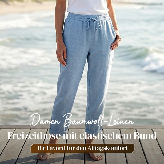 💕 50% RABATT! Damen Baumwoll-Leinenhose mit elastischem Bund – Lässig, bequem & atmungsaktiv!