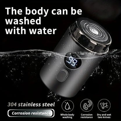 🪒 Mini Elektrorasierer ✨ Wasserdichter Reise Rasierer aus 304-Edelstahl | Nass&Trocken Mini Rasierapparat mit Digitalanzeige für Herren Unterwegs