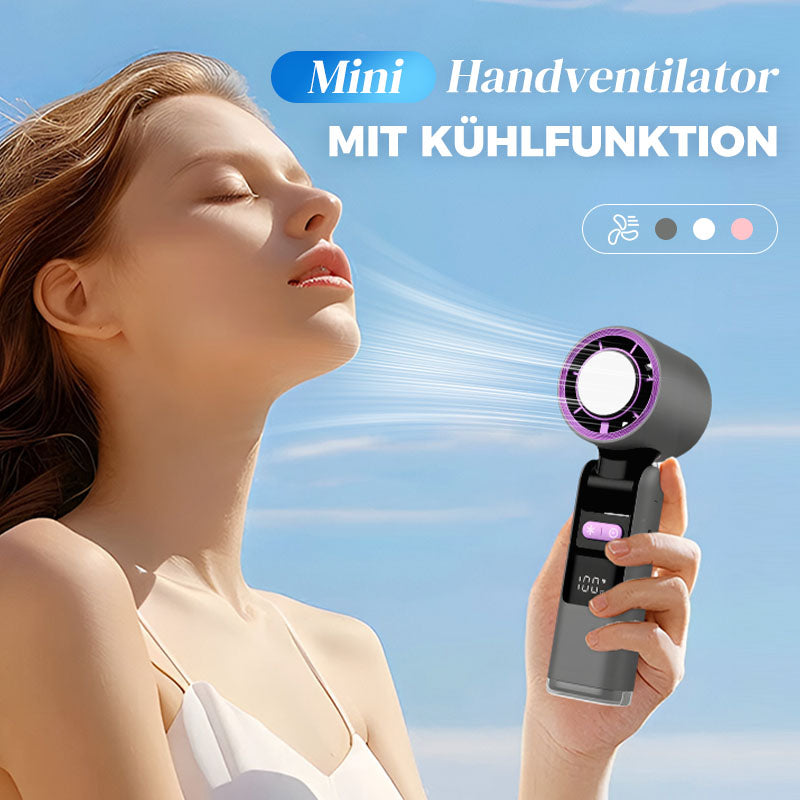 ❄️ SOMMERAKTION -50% NUR KURZE ZEIT! 🧊 Mini Handventilator mit Eiskühlfunktion – 4000mAh Akku, kompakt 183mm, 3 Farben Grau/Rosa/Weiß für Strand, Büro & Unterwegs