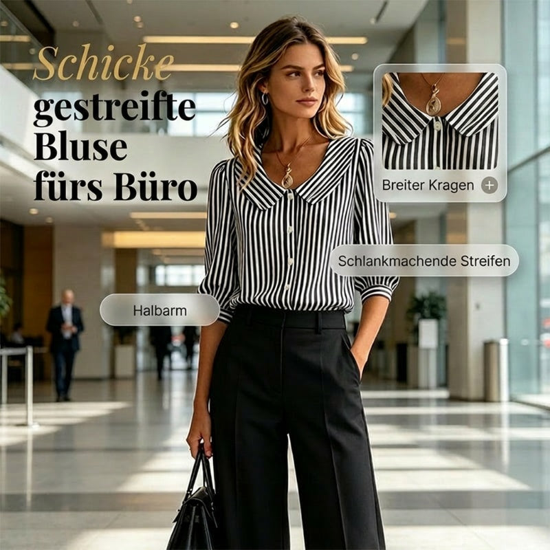 🔥 Letzter Tag! 50% Rabatt Damen Gestreifte Bürobluse mit breitem Kragen 💼 Schlankmachende atmungsaktive Halbarm-Bluse für warme Tage