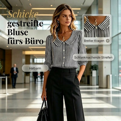 🔥 Letzter Tag! 50% Rabatt Damen Gestreifte Bürobluse mit breitem Kragen 💼 Schlankmachende atmungsaktive Halbarm-Bluse für warme Tage