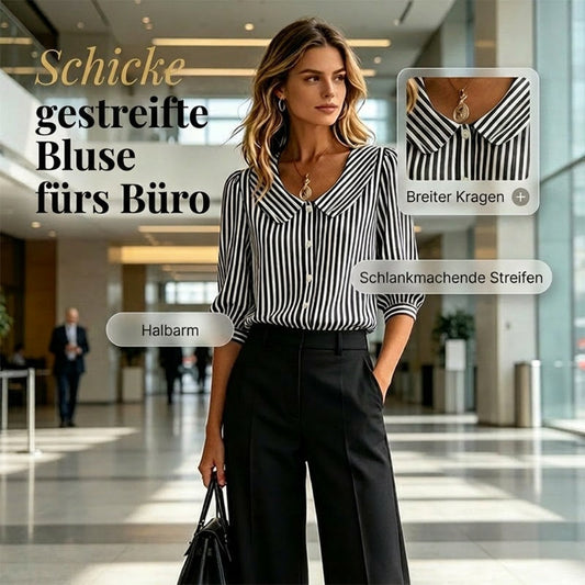 🔥 Letzter Tag! 50% Rabatt Damen Gestreifte Bürobluse mit breitem Kragen 💼 Schlankmachende atmungsaktive Halbarm-Bluse für warme Tage
