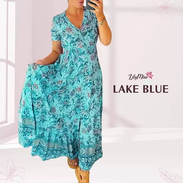 💃Heiss 50% Rabatt🔥Kostenloser Versand - Bequemes V-Ausschnitt Blumenkleid🌷