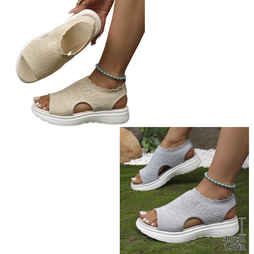 👡 Damen Strick-Plateausandalen ✨ Atmungsaktive bequeme Sommersandalen mit weicher Sohle für Stadt & Spaziergänge