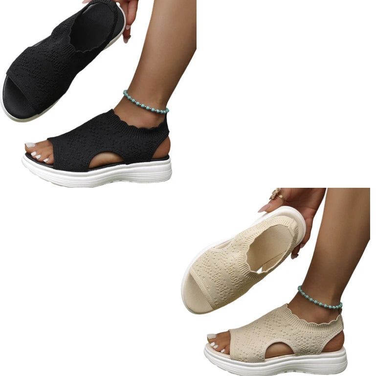 👡 Damen Strick-Plateausandalen ✨ Atmungsaktive bequeme Sommersandalen mit weicher Sohle für Stadt & Spaziergänge