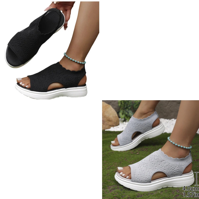 👡 Damen Strick-Plateausandalen ✨ Atmungsaktive bequeme Sommersandalen mit weicher Sohle für Stadt & Spaziergänge