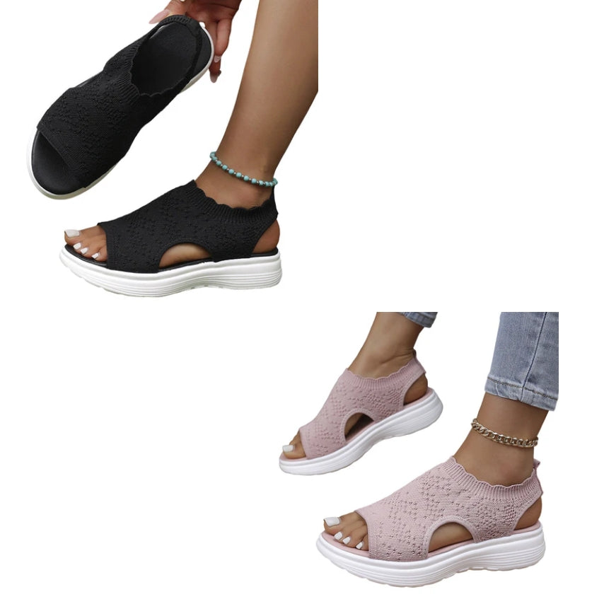 👡 Damen Strick-Plateausandalen ✨ Atmungsaktive bequeme Sommersandalen mit weicher Sohle für Stadt & Spaziergänge